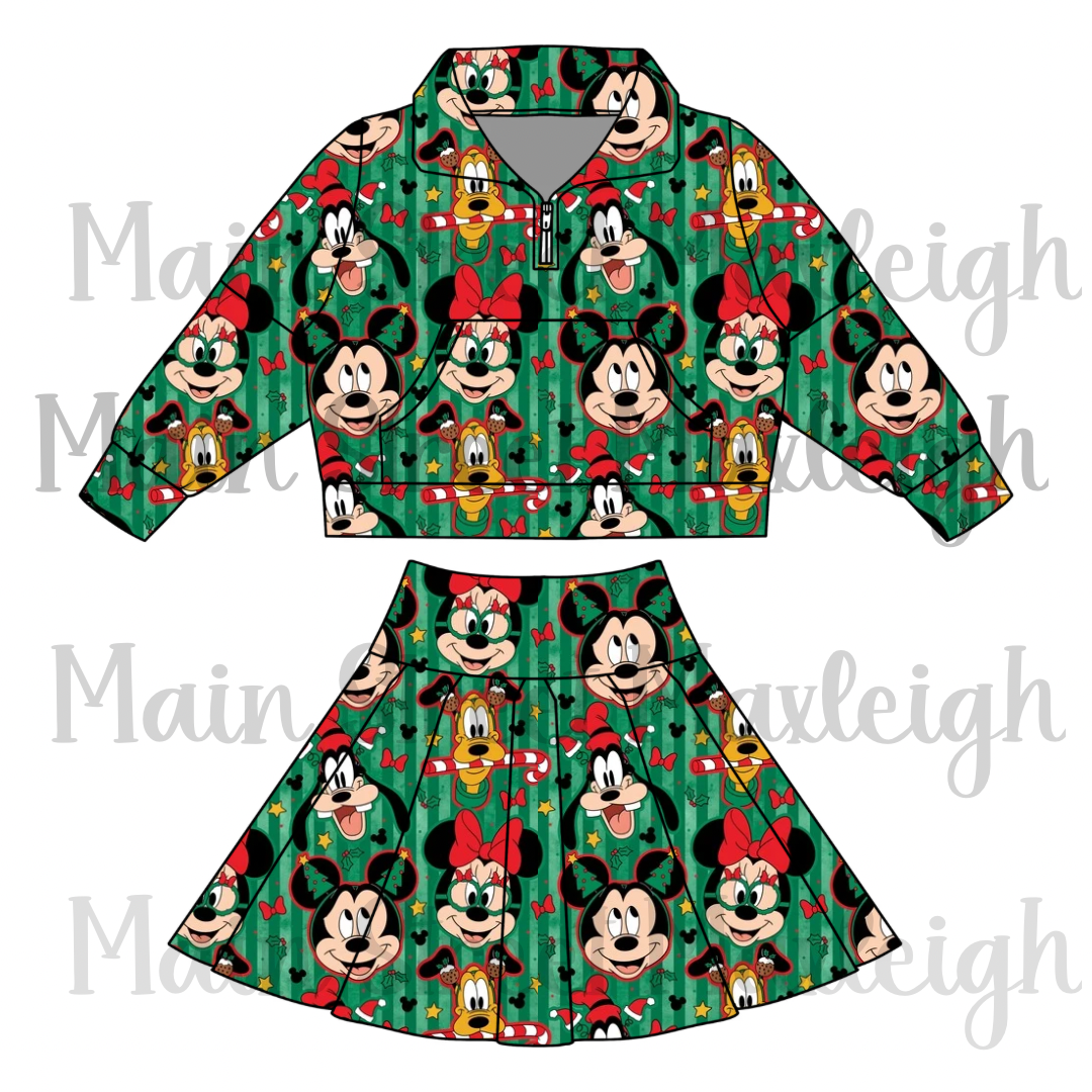 Green Christmas stripe zip set