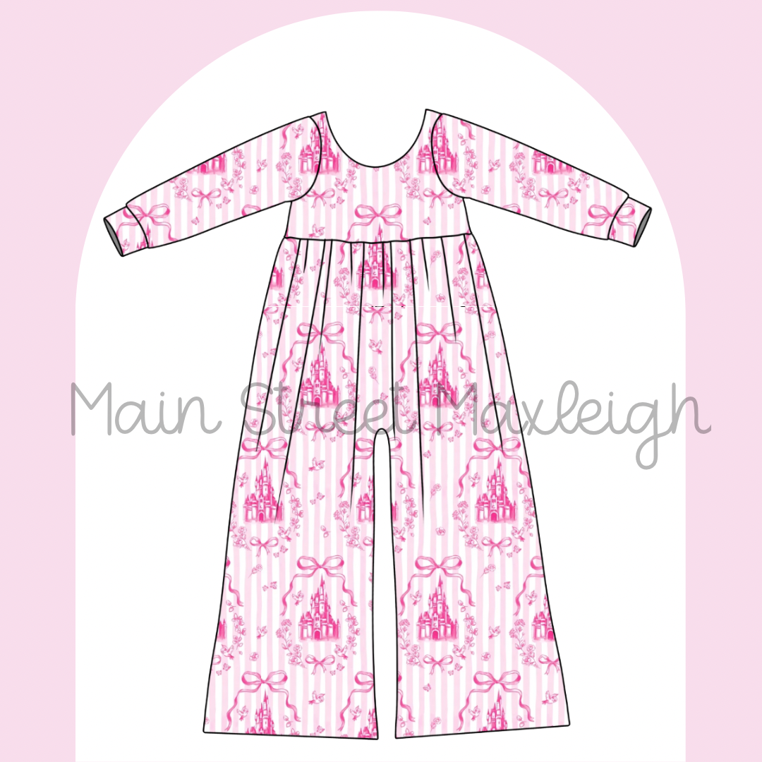 Pink stripe castle romper