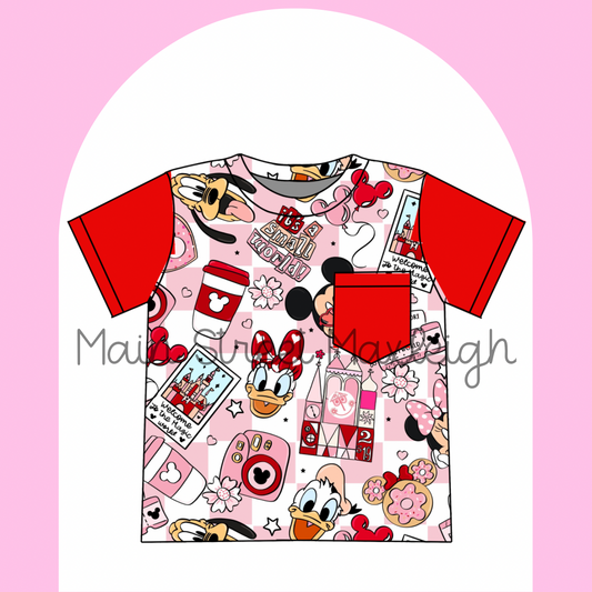 It’s a small world valentines pocket T-shirt