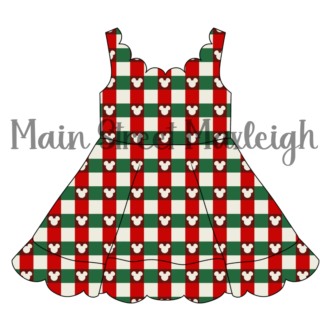 mouse Christmas Checks scallop dress