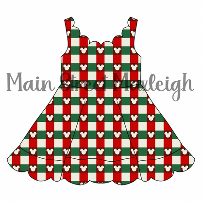 mouse Christmas Checks scallop dress