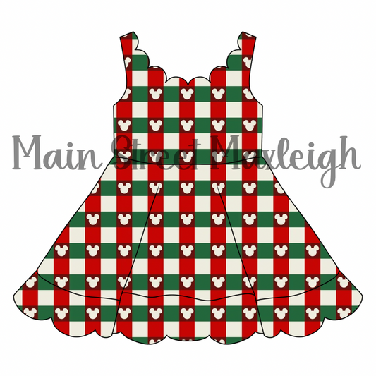 mouse Christmas Checks scallop dress