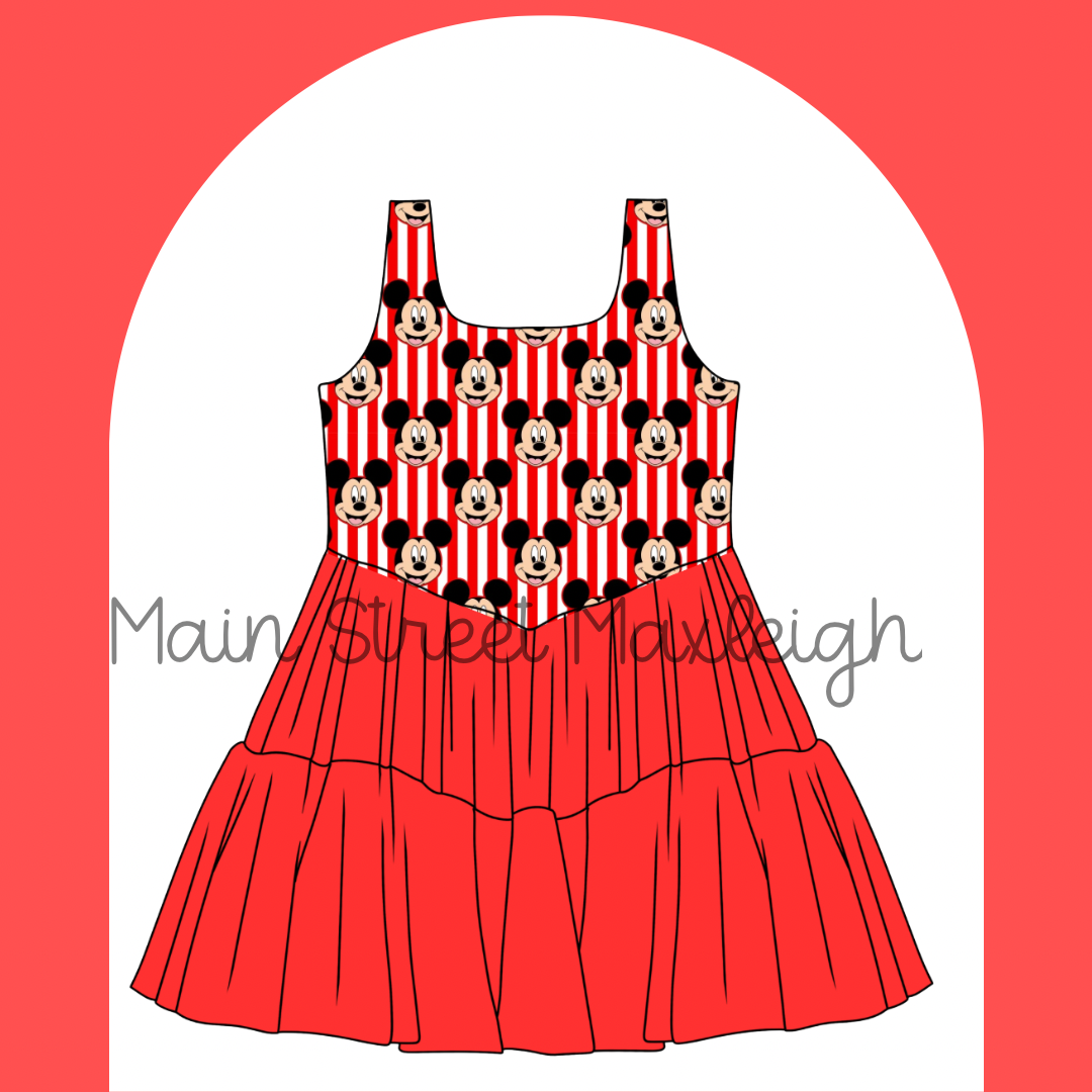 Red mouse stripe dress