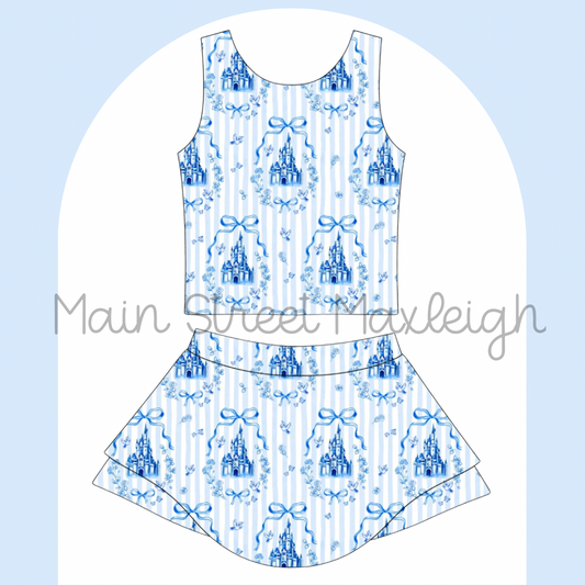 Blue stripe castle yoga set