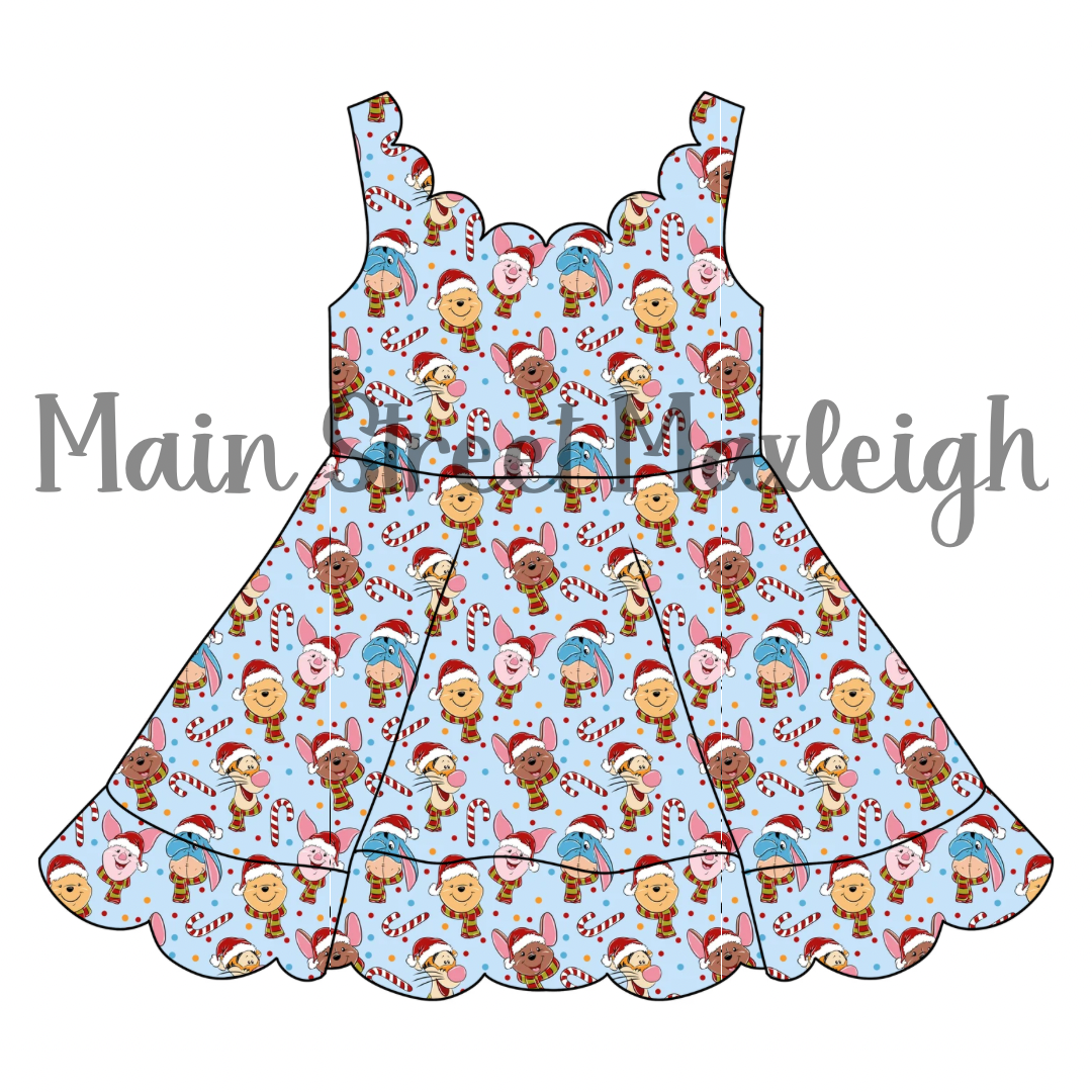 Beary Christmas scallop dress
