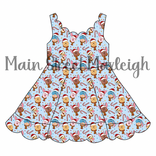 Beary Christmas scallop dress