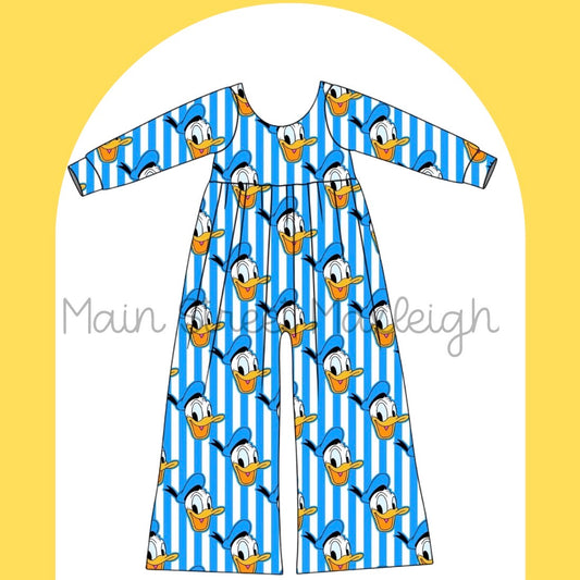 Bright blue duck romper