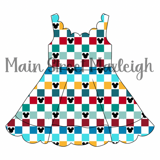mouse checkerboard scallop dress