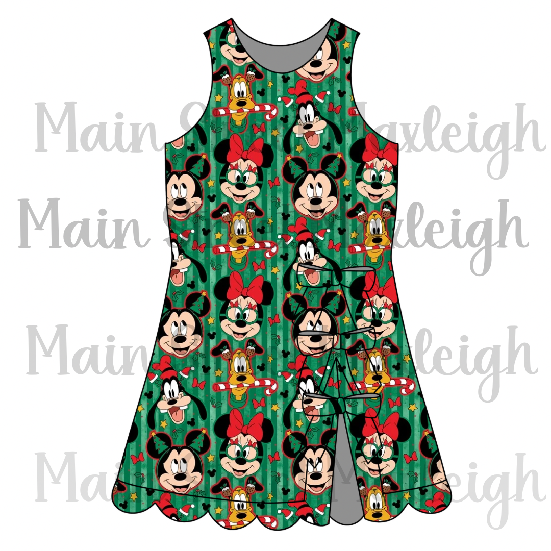 Green Christmas stripe bow dress