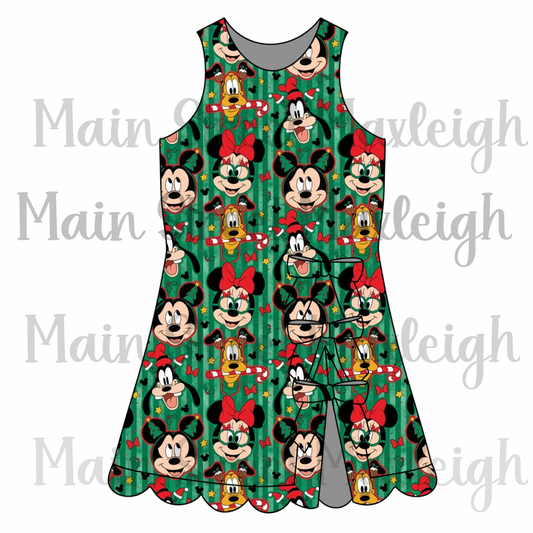 Green Christmas stripe bow dress