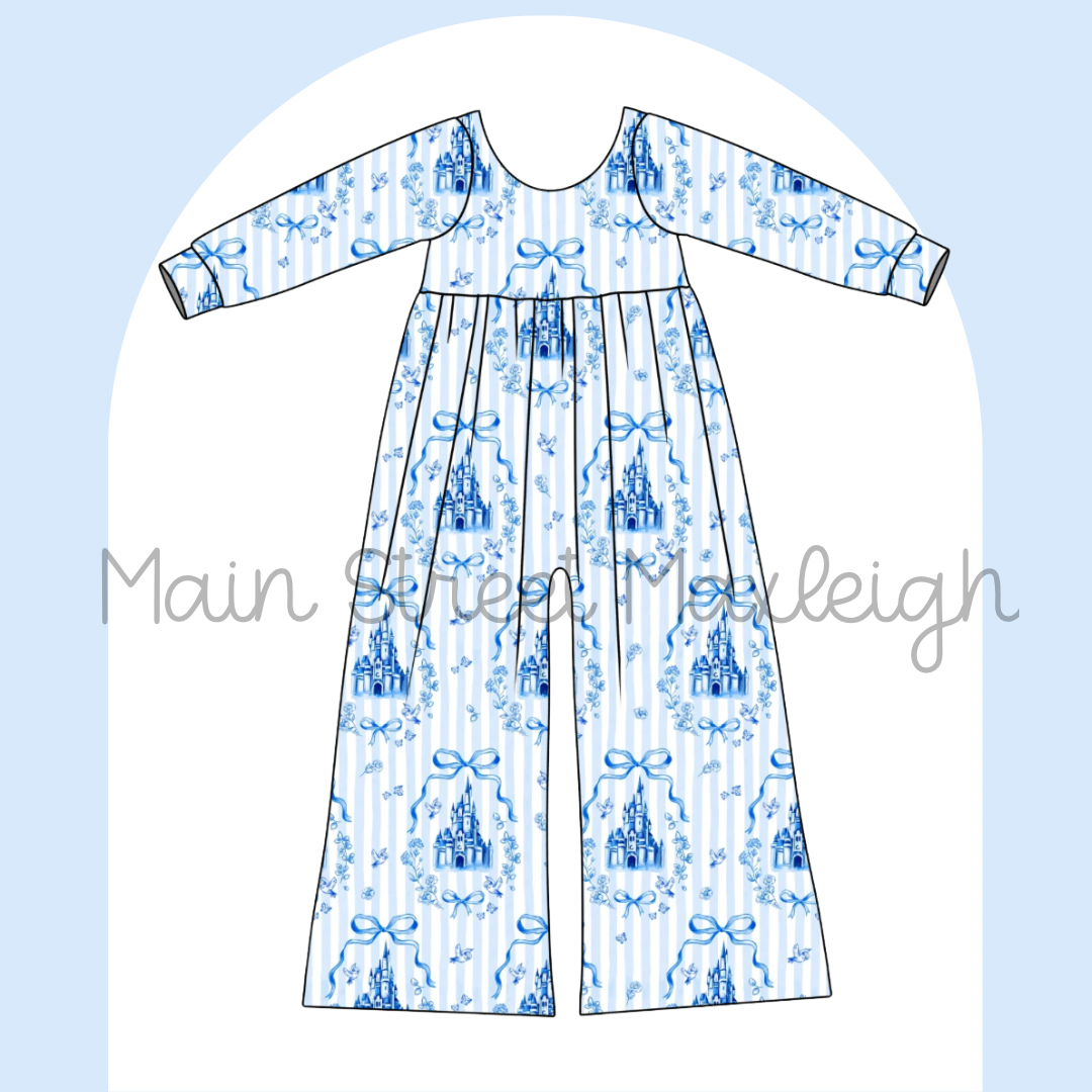 Blue castle stripe romper