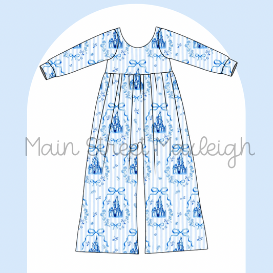 Blue castle stripe romper