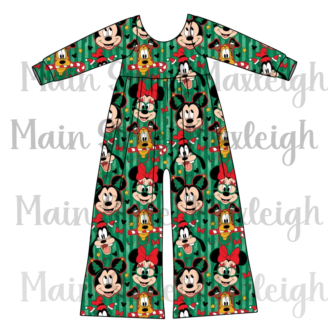 Green Christmas stripe romper