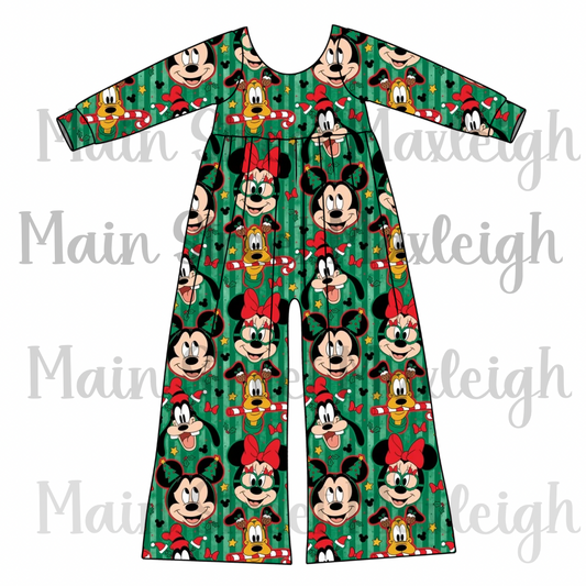 Green Christmas stripe romper