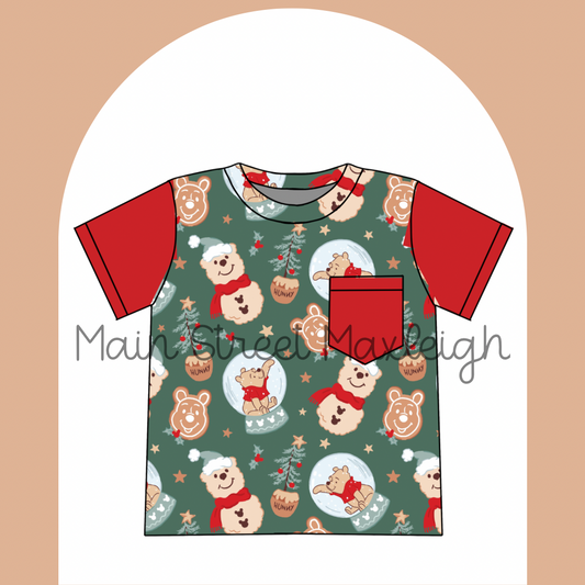 2T Christmas bear pocket tshirt RTS