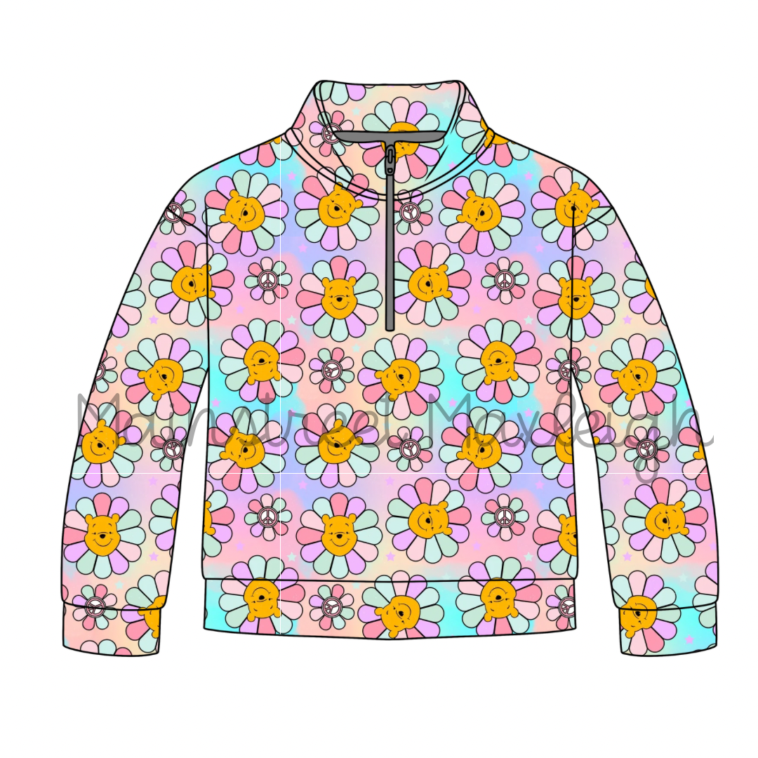 Flower power Pooh half zip up