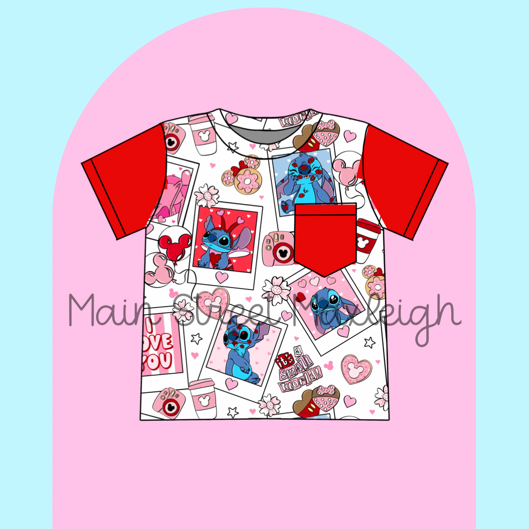 Stitch valentine pocket T-shirt