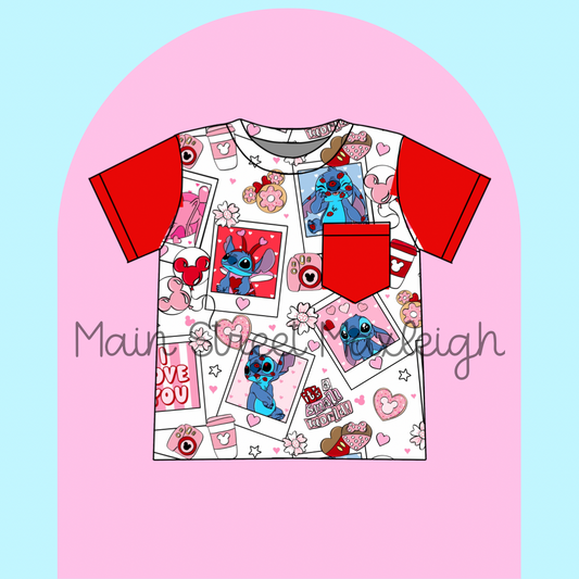 Stitch valentine pocket T-shirt