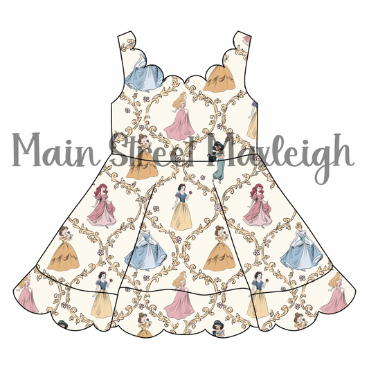 Golden princess scallop dress