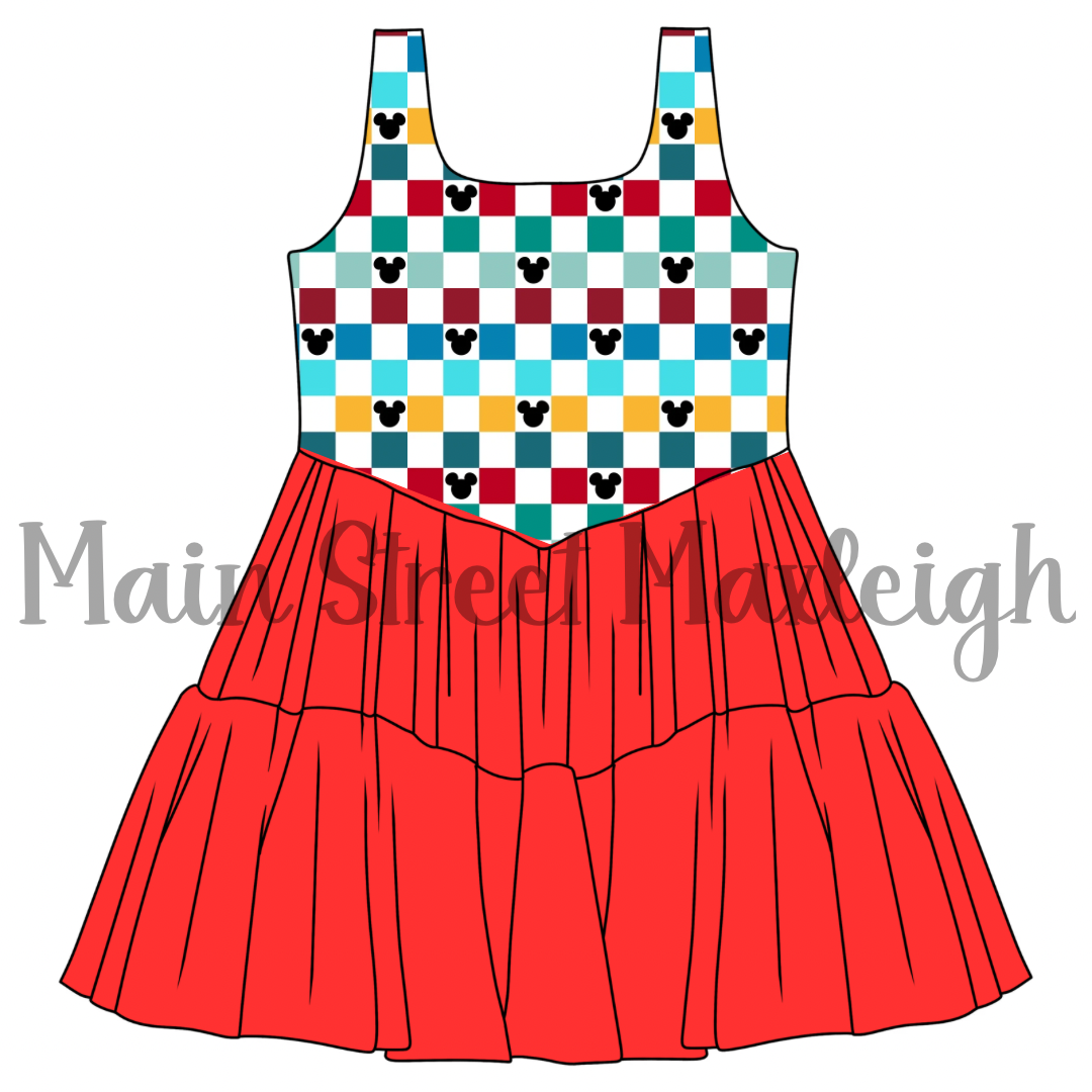 Mouse checkerboard mesh dress
