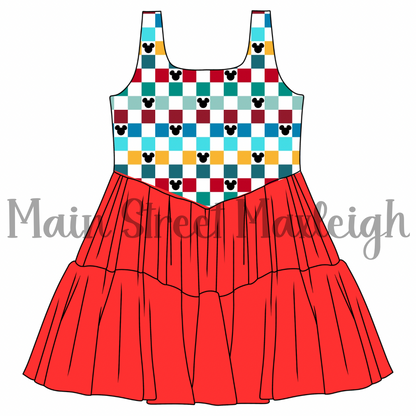 Mouse checkerboard mesh dress