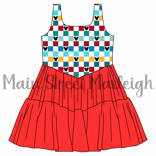 Mouse checkerboard mesh dress