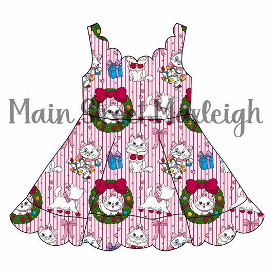 kitty Christmas scallop dress