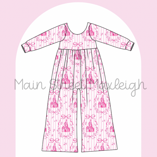 Pink stripe castle romper