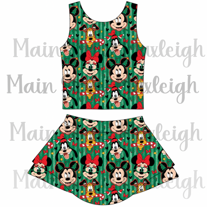 Green Christmas stripe yoga set