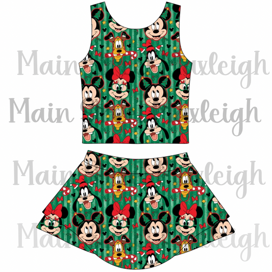 Green Christmas stripe yoga set
