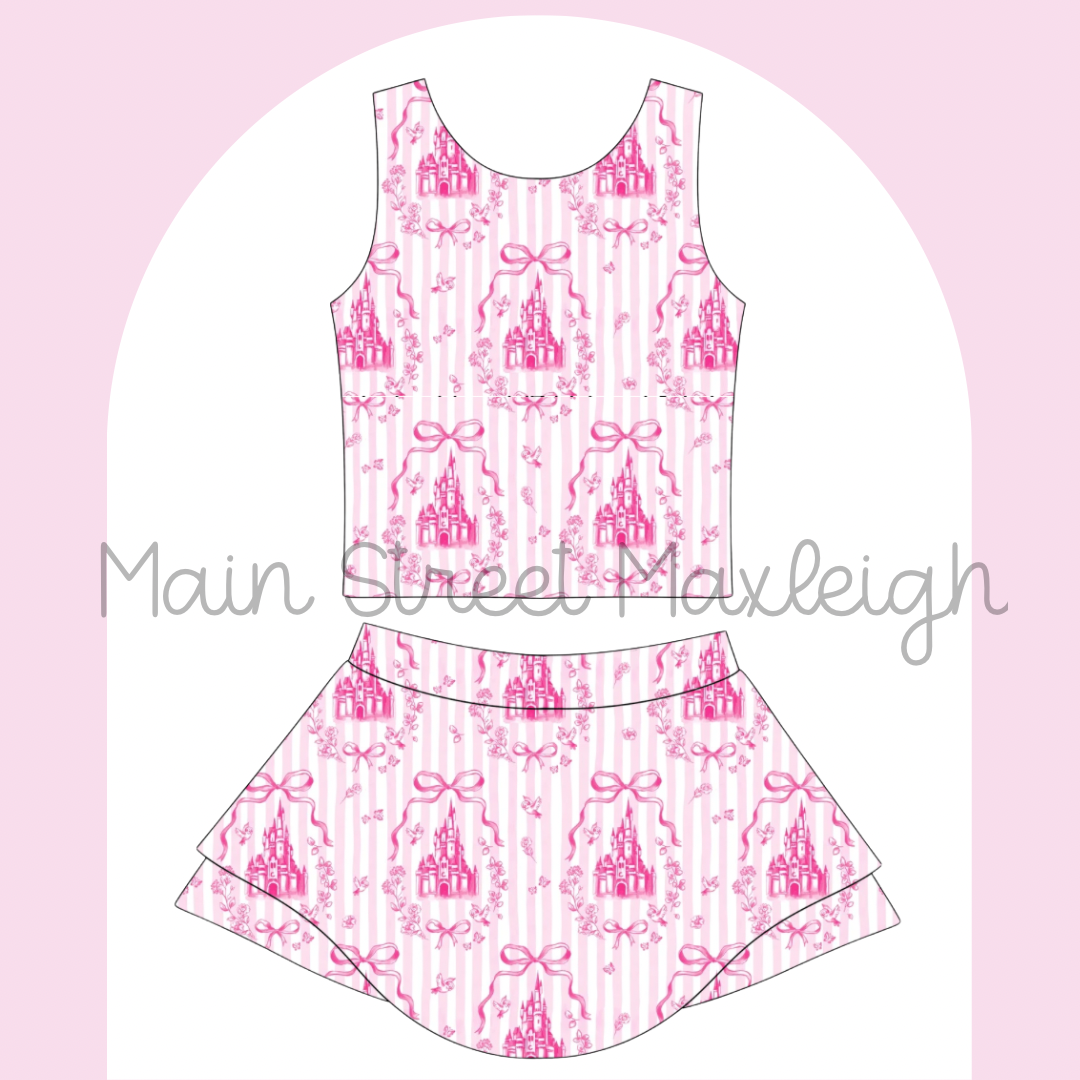 Pink stripe castle yoga set