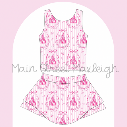Pink stripe castle yoga set