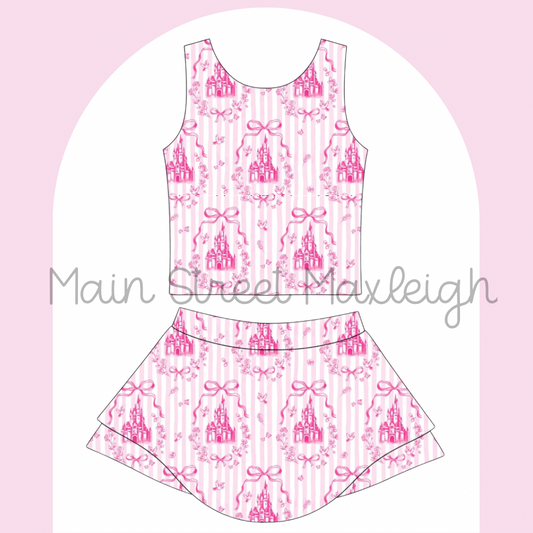 Pink stripe castle yoga set