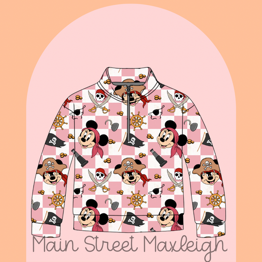 Pink yo ho, yo ho, pirate life for me half zip up