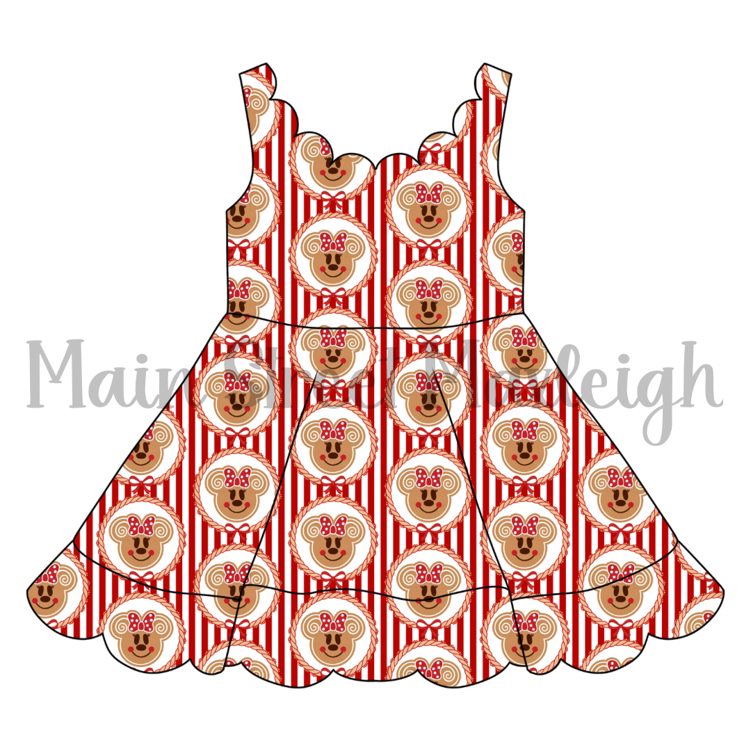Gingerbread stripe scallop dress