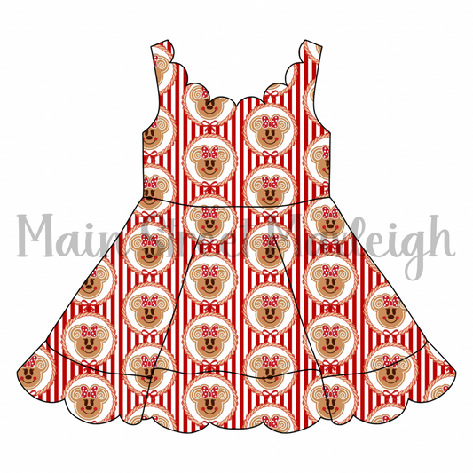 Gingerbread stripe scallop dress