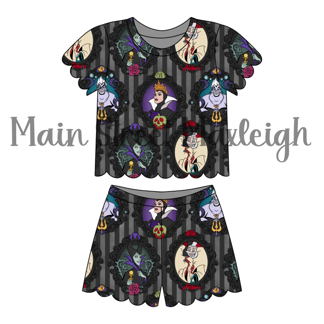 Villain Stripe Scallop short set