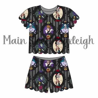 Villain Stripe Scallop short set