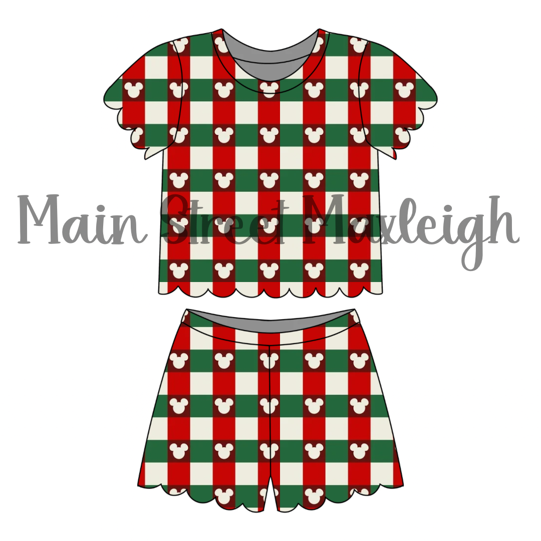 Christmas Mouse Checks Scallop Short set