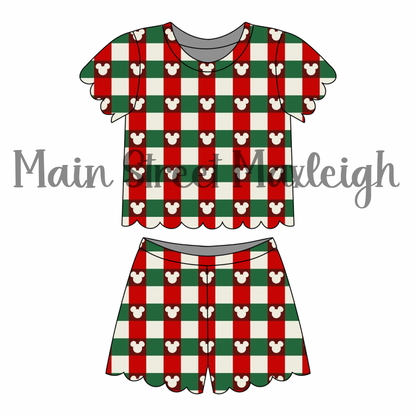 Christmas Mouse Checks Scallop Short set