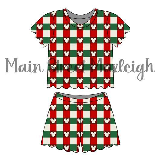 Christmas Mouse Checks Scallop Short set
