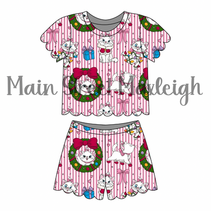 Christmas Kitty Scallop short set