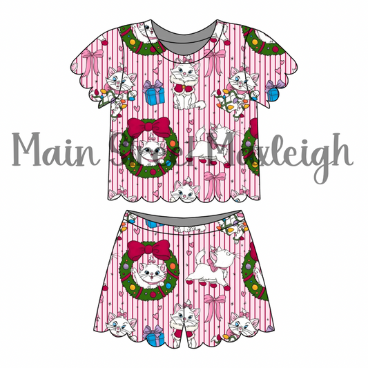 Christmas Kitty Scallop short set